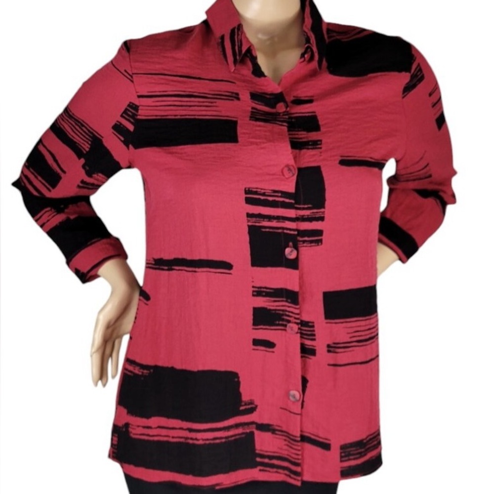 Women’s Red and Black Button-Up Shirt
